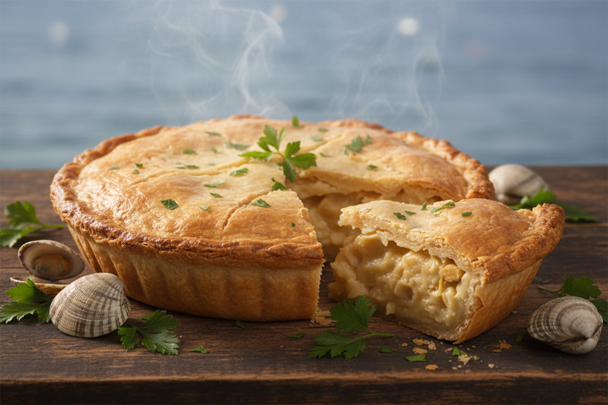 Clam pie ready to heat and eat