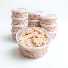 many containers of crab meat fresh