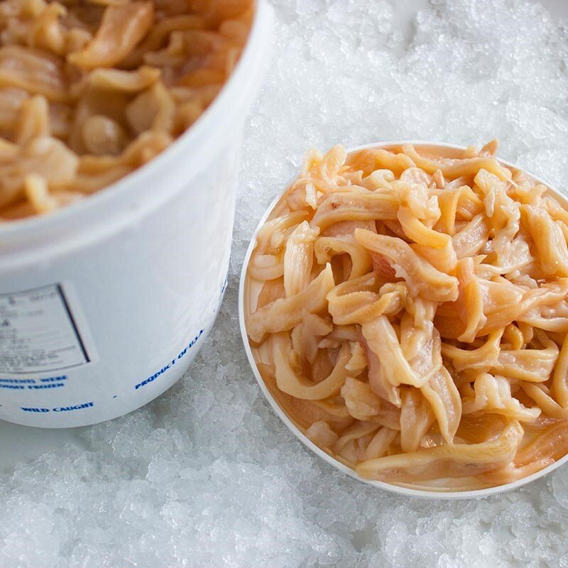 Intershell clam strips, the sliced foot of the Atlantic surf clam