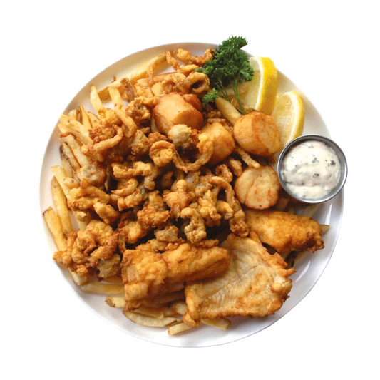 fried seafood platter at a restaurant