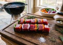 tuna kabobs on a skewer